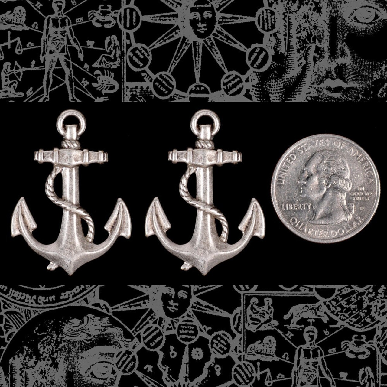 Antiqued Silver Plated Brass Large Anchor Pendants - Set of Two - S-P83